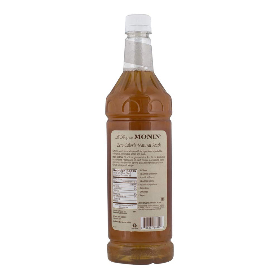 Monin - Zero Calorie Natural Peach Syrup, Fresh and Juicy Flavors, Great for Iced Teas, Lemonades, and Sodas, Non-GMO, Gluten-Free (1 Liter)