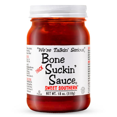 Bone Suckin' Sauce Sweet Southern Thick BBQ Sauce, 18 oz Glass Bottle, For Ribs, Chicken, Pork, Beef - Gluten-Free, Non-GMO, Kosher, Thick Barbecue Sauce Sweetened with Cane Sugar & Molasses - 1 Pc
