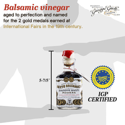 Giuseppe Giusti 2 Gold Medals Aceto Balsamico di Modena, Italy - 1 Pack - Gourmet, Aged Premium Balsamic Vinegar of Modena - Cubic bottle With Gift Box - 250ml