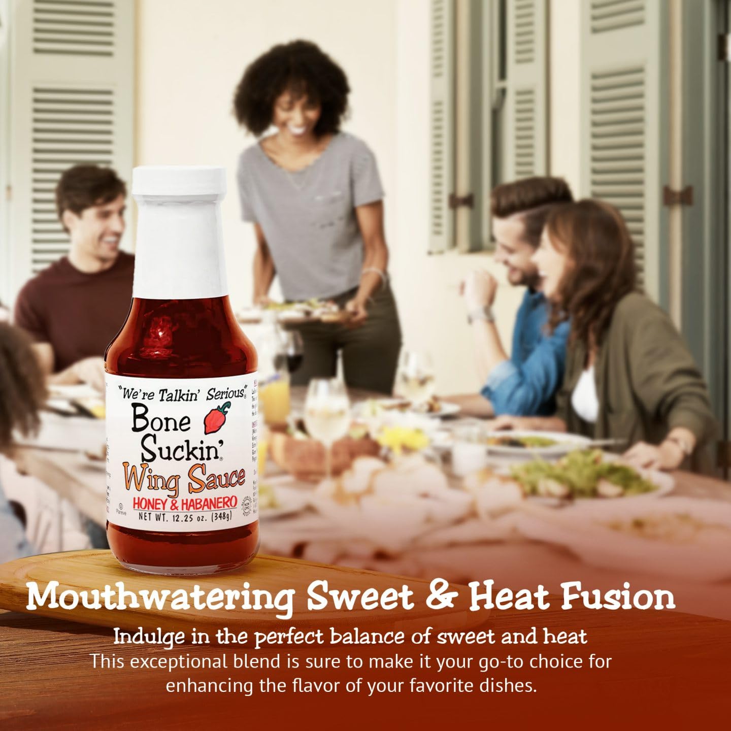 Bone Suckin' Honey & Habanero Wing Sauce: For Chicken Wings, Turkey Wings & Also Great For Ribs, Chicken, Pork, Beef - Gluten Free, Sweetened With Honey & Molasses, In Glass Bottle, 12.25oz - 1 Pc