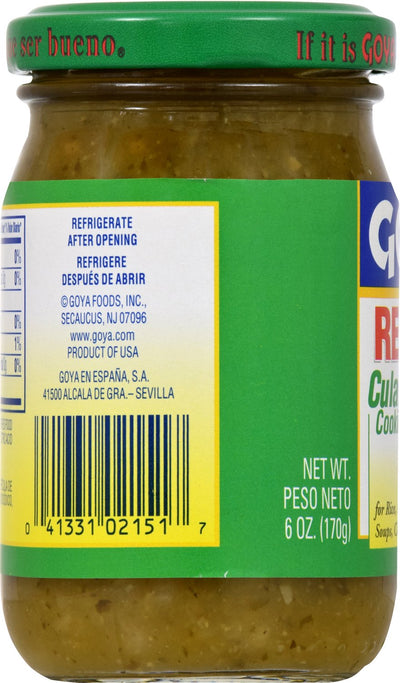 Recaito Culantro Cooking Base by Goya, Cilantro Cooking Base with Onions, Garlic, and Green Bell Peppers, Latino Seasoning for Rice, Beans, Soups, Chili, Stews, and Sauces, 6oz Jar