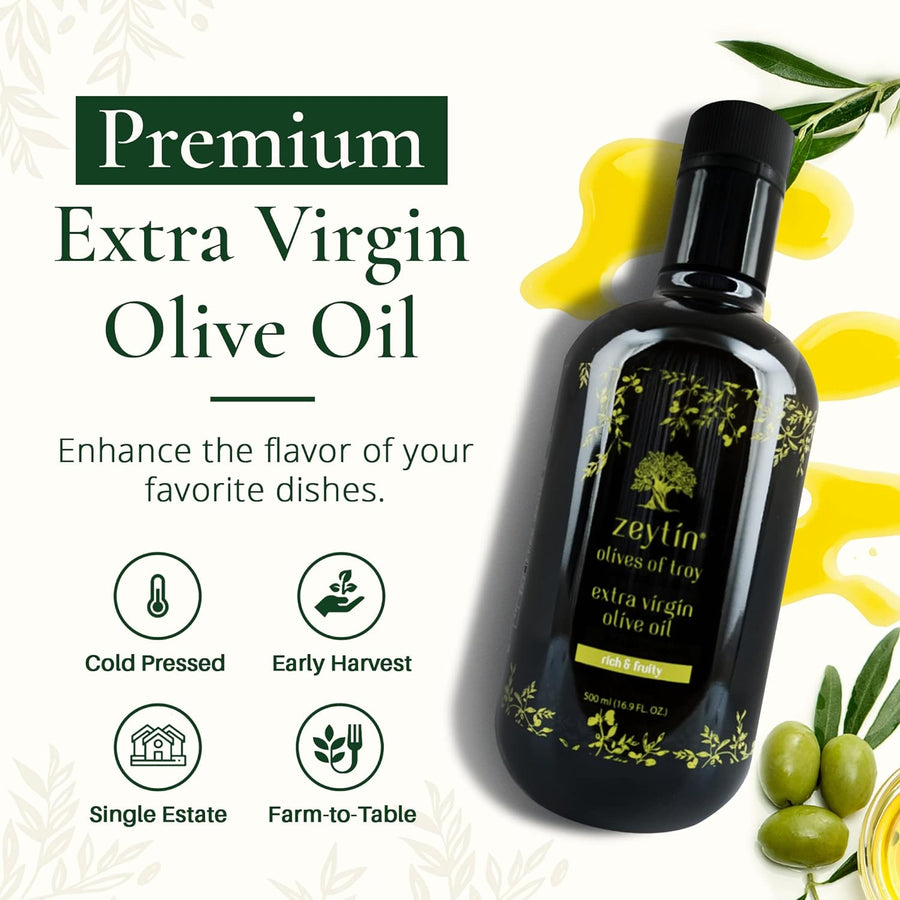 Zeytin Premium Extra Virgin Olive Oil - AWARDED I Early-Harvest I Small Farm I Medium Intensity I VEGAN I KETO I Cold Pressed I Single-Sourced I Unfiltered I (Rich & Fruity, 500 ml (16.9 oz))