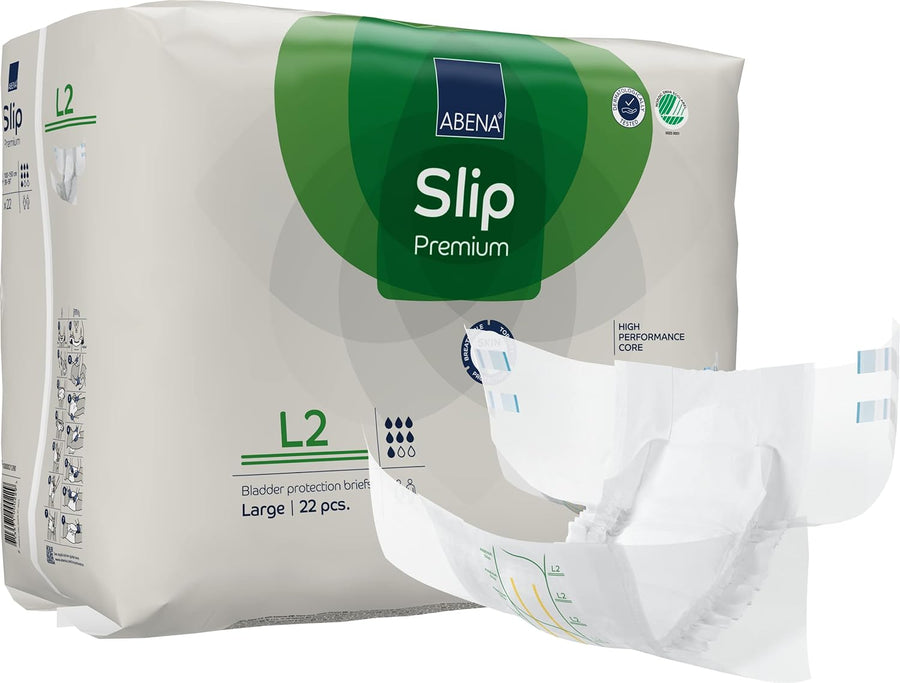 Abena Slip Premium Incontinence Briefs, Level 2, (Extra Small to Extra Large Sizes), Large, 22 Count