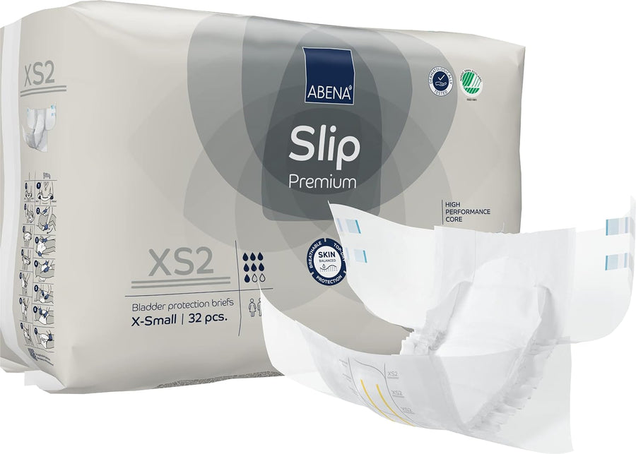 Abena Slip Premium Incontinence Briefs, Level 2, (Extra Small to Extra Large Sizes), Extra Small, 32 Count