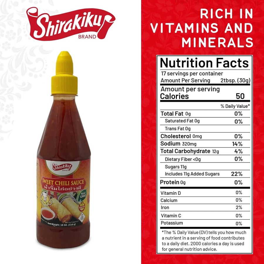 Shirakiku Sweet Chili Sauce - Non GMO Thai Sweet & Spicy Flavor Chili Sauce - Squeeze Bottle Sauce with Twist Cap - Ideal for Dipping, Marinades, BBQ, and Salad Dressings - 18 oz (Pack of 1)