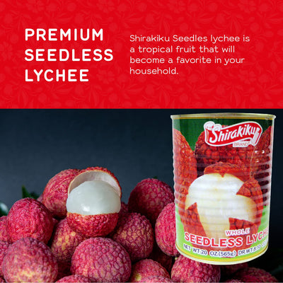 Shirakiku Whole Seedless Lychee - Japanese Fresh Lychee Fruit Canned | Water, Lychee, Sugar, Citric Acid | Perfect For Healthy And Delicious Snacks, 20-Ounce