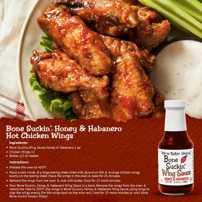 Bone Suckin' Honey & Habanero Wing Sauce: For Chicken Wings, Turkey Wings & Also Great For Ribs, Chicken, Pork, Beef - Gluten Free, Sweetened With Honey & Molasses, In Glass Bottle, 12.25oz - 1 Pc