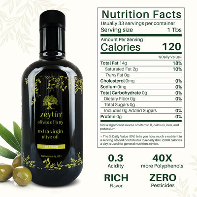 Zeytin Premium Extra Virgin Olive Oil - AWARDED I Early-Harvest I Small Farm I Medium Intensity I VEGAN I KETO I Cold Pressed I Single-Sourced I Unfiltered I (Rich & Fruity, 500 ml (16.9 oz))
