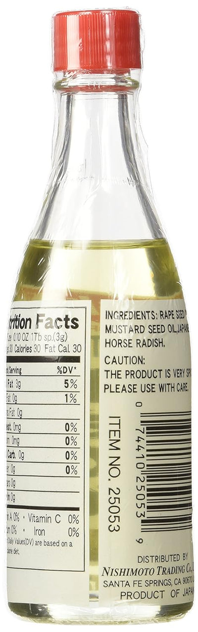 Shirakiku Cooking Vegetable Oil with Horse Radish | Rape Seed Oil, Mustard Seed Oil, and Japanese Radish Oil | Spicy Wasabi Oil Flavor | Low Carb Vegetable Oil Bottle - 3.17 Fl Oz