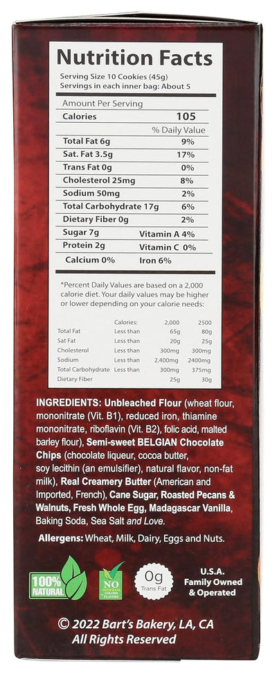 Bart's Bakery The Best Chocolate Chip Cookies in the World, Extra Chocolate Chip with Pecans and Walnuts, 12 ounce