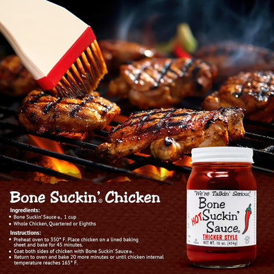 Bone Suckin' Sauce Hot Thicker Style BBQ Sauce - 16 oz in Glass Bottle, Hot Thick Barbecue Sauce For Ribs, Chicken, Pork, Fish, Beef - Gluten-Free, Non-GMO, Kosher, Sweetened w/ Honey & Molasses- 1 Pc