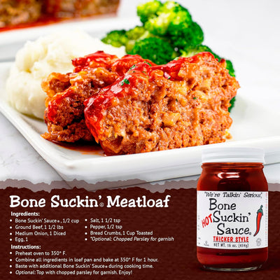 Bone Suckin' Sauce Hot Thicker Style BBQ Sauce - 16 oz in Glass Bottle, Hot Thick Barbecue Sauce For Ribs, Chicken, Pork, Fish, Beef - Gluten-Free, Non-GMO, Kosher, Sweetened w/ Honey & Molasses- 1 Pc