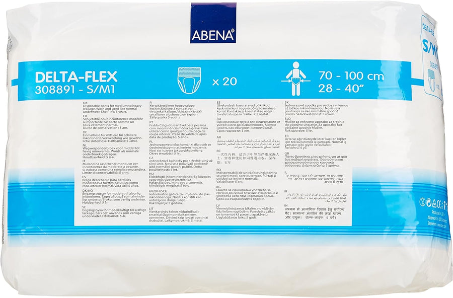 Abena Delta-Flex Protective Underwear, Level 1, (Small To Extra Large Sizes) Small/Medium, 20 Count