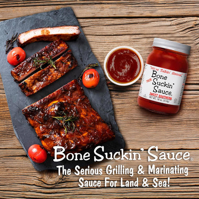Bone Suckin' Sauce Sweet Southern Thick BBQ Sauce, 18 oz Glass Bottle, For Ribs, Chicken, Pork, Beef - Gluten-Free, Non-GMO, Kosher, Thick Barbecue Sauce Sweetened with Cane Sugar & Molasses - 1 Pc