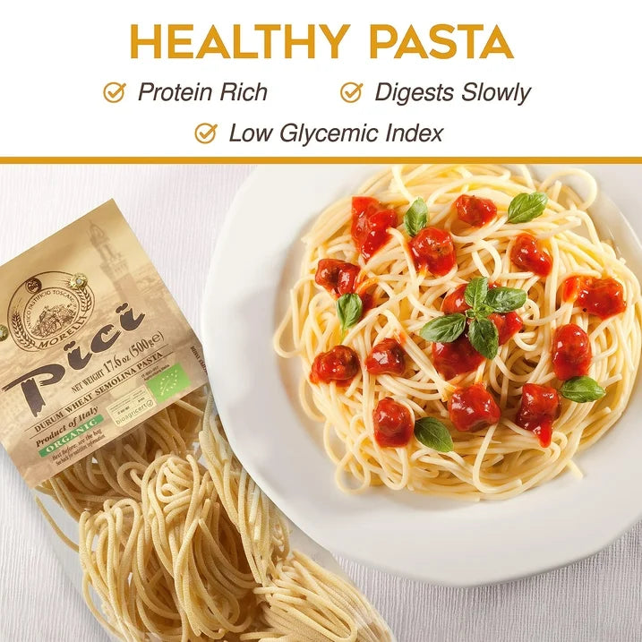 Morelli Pici Pasta di Toscana - Gourmet Italian Pasta - Organic Pici Noodles - Thick Organic Pasta Nests Made in Italy from Durum Wheat Semolina - 17.6oz (500g)