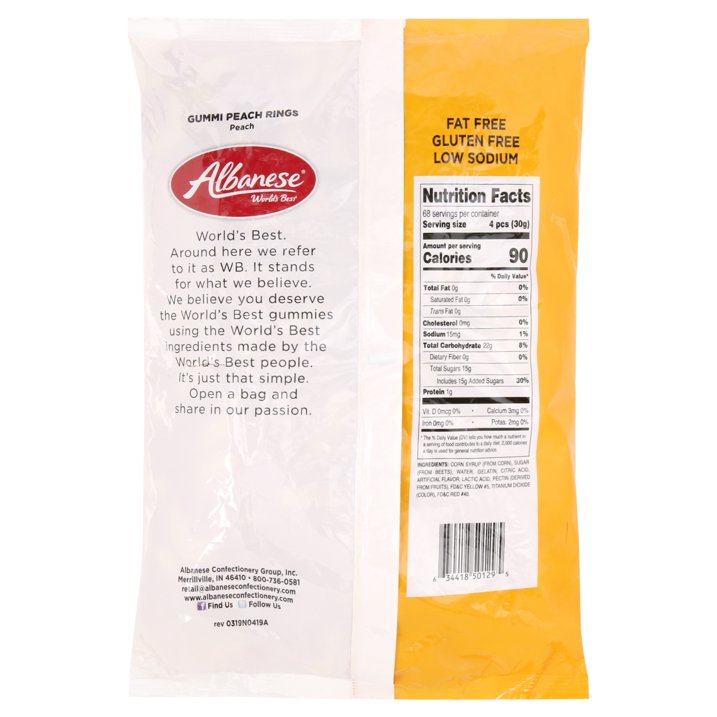 Albanese Peach Gummi Rings, 4.5 lb