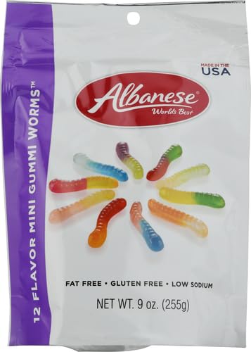 Albanese World's Best 12 Flavor Mini Gummi Worms, 9 Ounce Bag