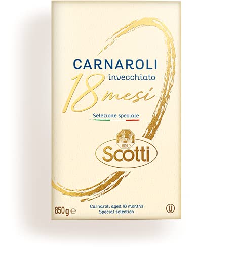 Premium Carnaroli Rice, aged for 18 months, 1.87 lbs (850g) product of Italy, chef selected, gluten free, non gmo, vacuumed packed, Riso Scotti