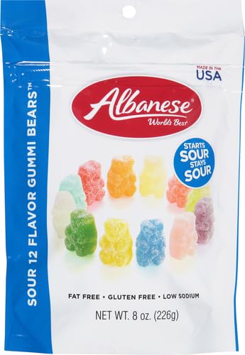 Albanese World's Best Sour 12 Flavor Gummi Bears, 8 Ounce Bag