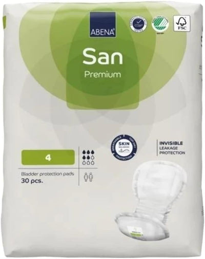 Abena San Premium Incontinence Pads, Moderate Absorbency, (Sizes 4 to 7), Size 4, 30 Count