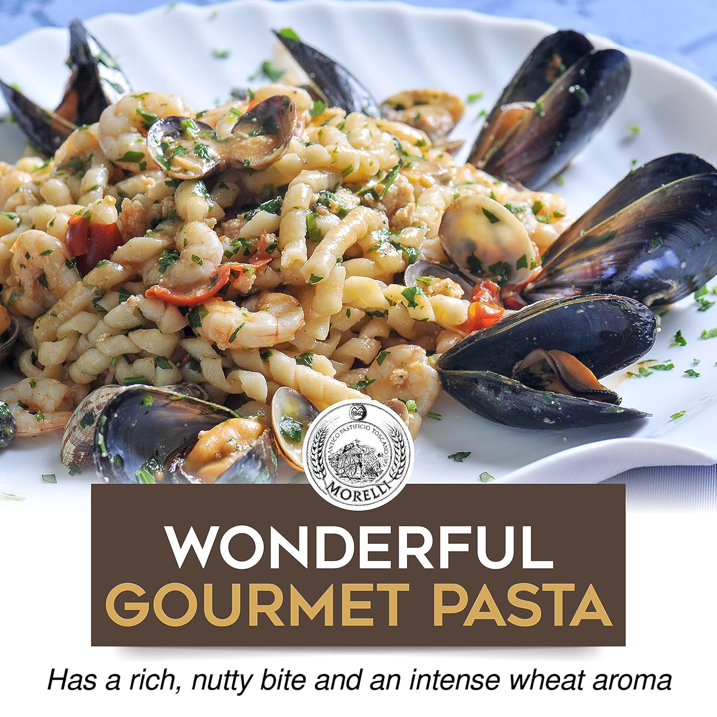 Morelli Spiral Pasta - Organic Premium Durum Wheat Semolina Italian Pasta from Italy - Protein-Rich, Ancient Grains, All Natural, Gourmet Italian - Busiate Pasta (Trofie, Gemelli) 17.6 Oz - Pack of 1