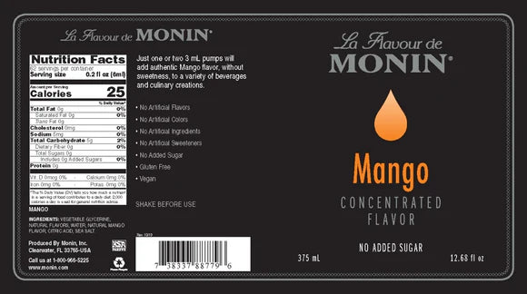 MONIN CONCENTRATED FLAVOR - 375 ML PLASIC BOTTLE: MANGO