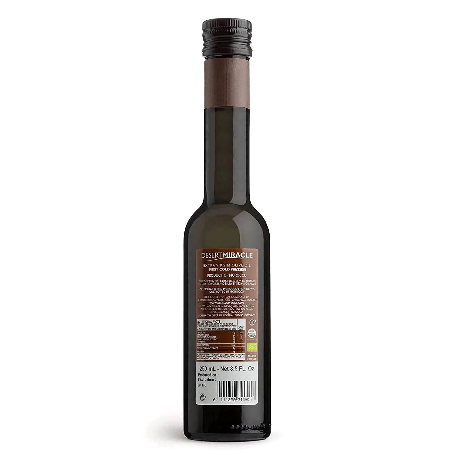 Desert Miracle Cold Pressed Polyphenol Rich Moroccan Olive Oil | Organic Extra Virgin Olive Oil with High Polyphenols | First Cold Pressed EVOO From Morocco | 250 milliliter