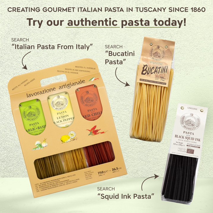 Morelli Pici Pasta Noodles - Premium Egg Pasta With Truffle From Italy, Imported Italian Gourmet Food, Handmade With Durum Wheat Semolina - 8.8 oz (250 gr) - Pack of 1