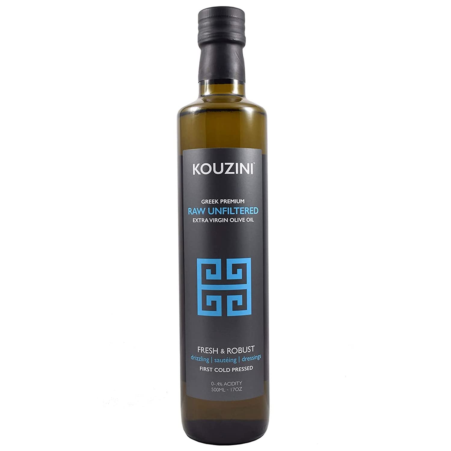 Kouzini Unfiltered Raw Extra Virgin Greek Olive Oil, Greek Extra Virgin Cold Pressed Olive Oil, Single Origin, High Polyphenols, Authentic Taste, Rich Flavor & Aroma, 500ml Glass Bottle