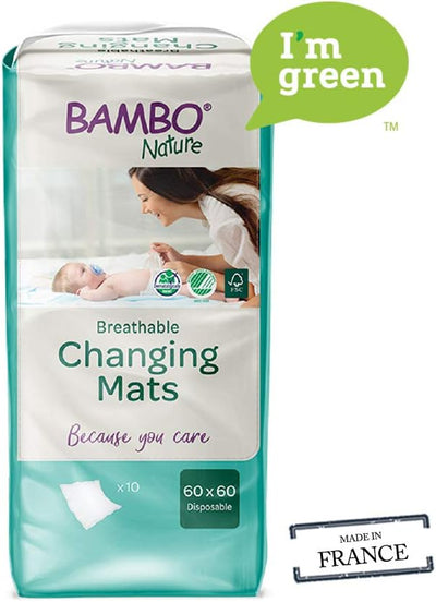 Bambo Baby Changing Mat, Eco-Friendly Disposable Changing Mats, Extra Soft for Comfort, Ultra-Absorbent Disposable Changing Mats, Leakage Protection, Sustainably Sourced Changing Mats - 60x60cm 10PK