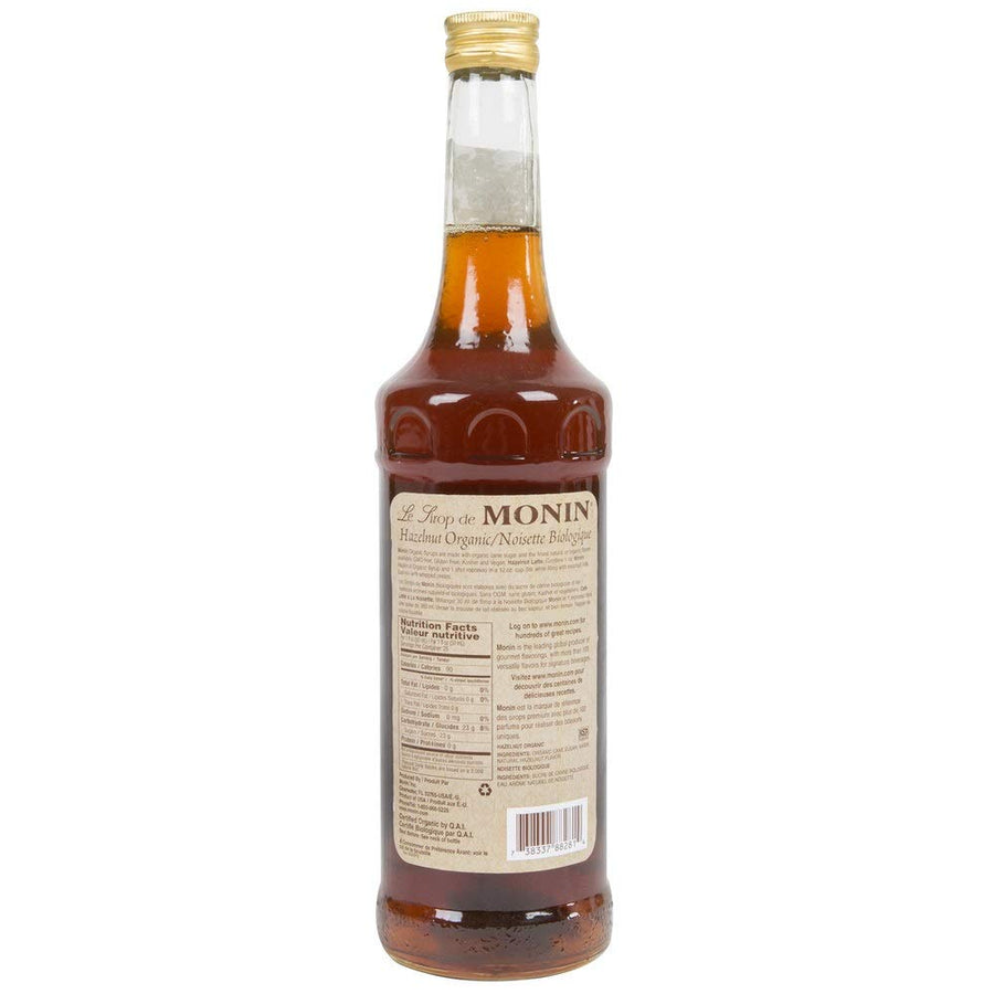 Monin - Organic Hazelnut Syrup, Nutty Taste of Caramelized Hazelnut, Natural Flavors, Great for Mochas, Lattes, Smoothies, Shakes, and Cocktails, Non-GMO, Gluten-Free (750 ml)