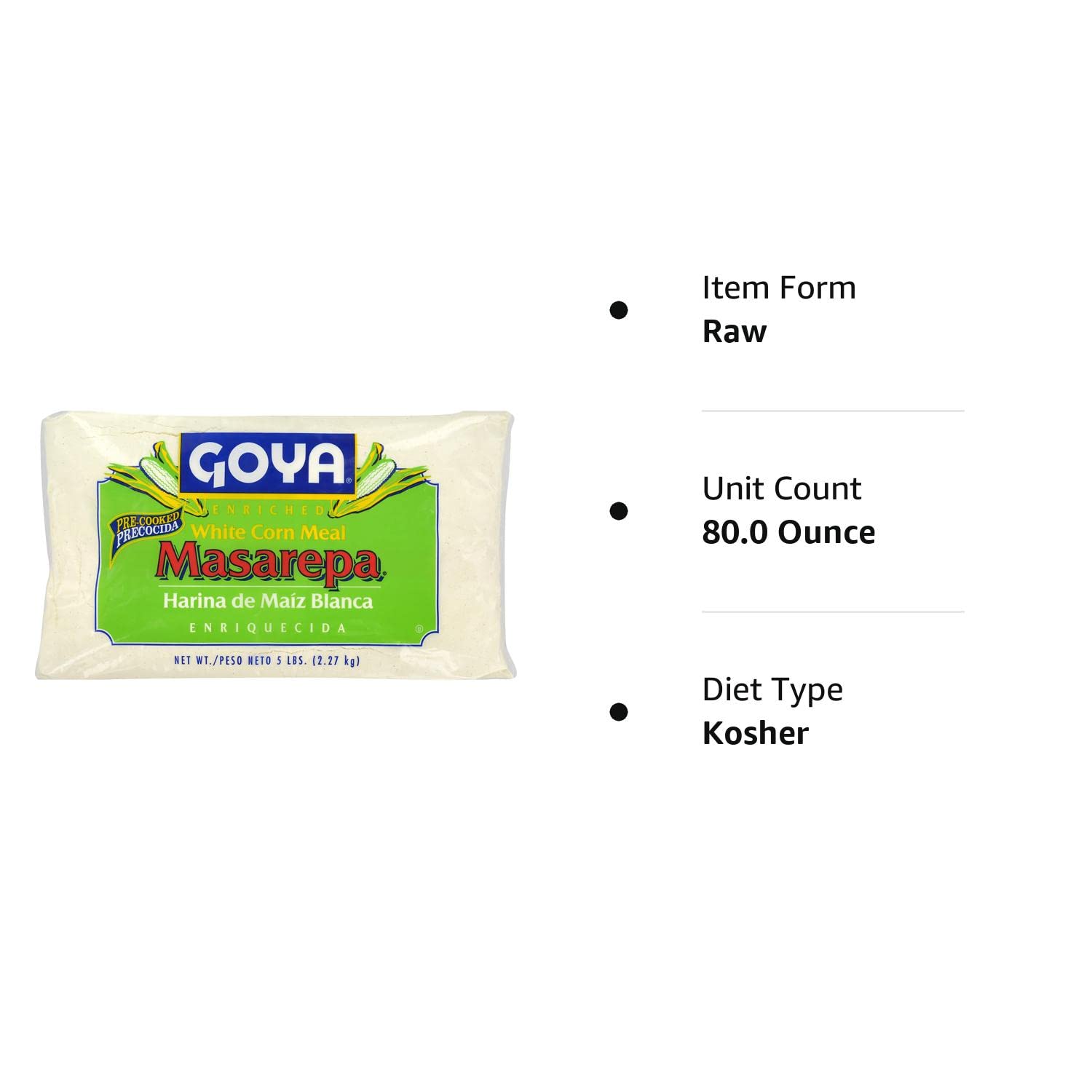 Goya Foods Masarepa Pre-Cooked White Corn Meal, 5 Pound