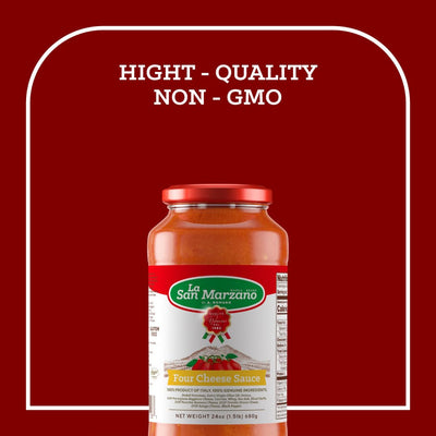 La San Marzano - Four Cheese Sauce - Pasta Sauce with 100% Italian Tomatoes Made in Italy - Peeled Tomatoes with Fresh and Natural Ingredients Gluten Free, Kosher 24 Ounce Jar