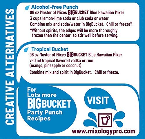 Master of Mixes Blue Hawaiian Mix, Ready to Use, 96 oz Low-Profile BigBucket, Individually Boxed