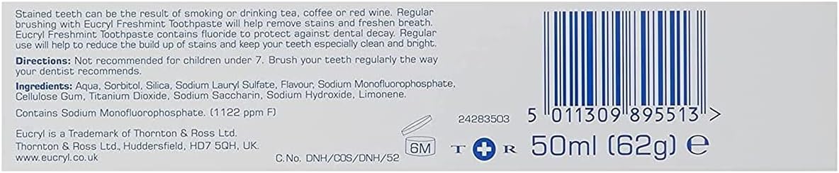 EUCRYL SMOKERS TOOTHPASTE FRESHMINT 50ML POWERFUL STAIN REMOVAL by Eucryl