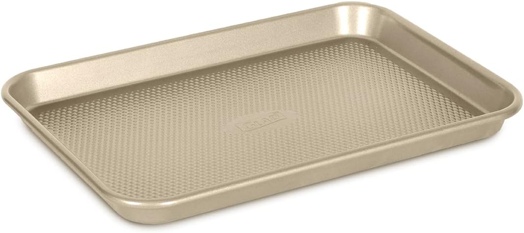 Glad Premium Nonstick Cookie Sheet – Heavy Duty Baking Pan with Raised Diamond Texture, Small, Gold
