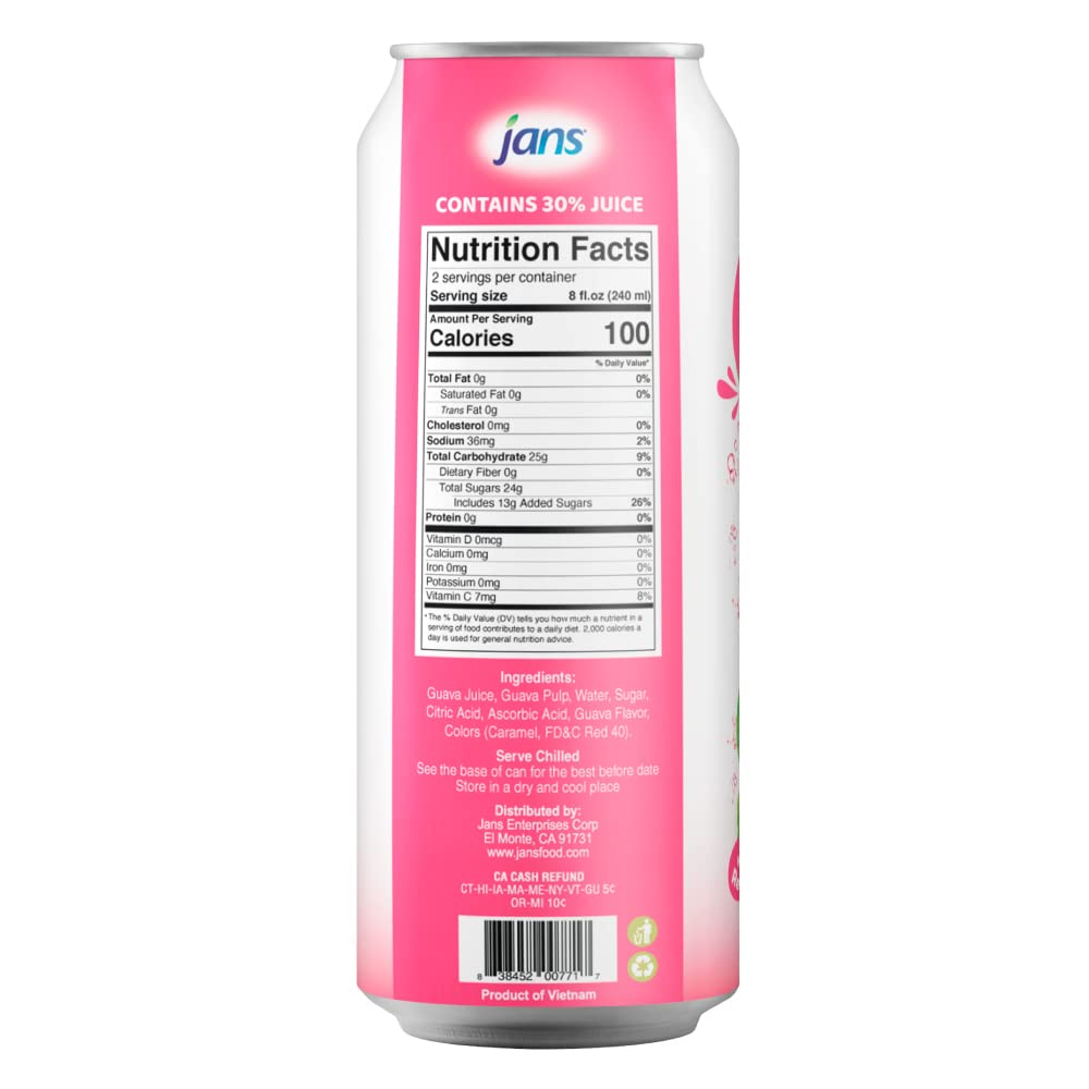 Jans 30% Pink Guava Juice Drink with Pulp 16.9 oz (Pack of 1)