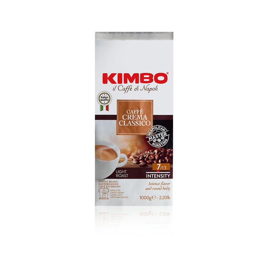 Kimbo Caffe Crema Classico Whole Bean Coffee - Blended and Roasted in Italy - Light Roast with Intense Flavor and Round Body - 2.2 lbs Bag