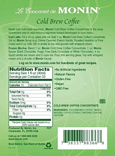 Monins Cold Brew Coffee Concentrate - New & Improved Version - 1 Liter
