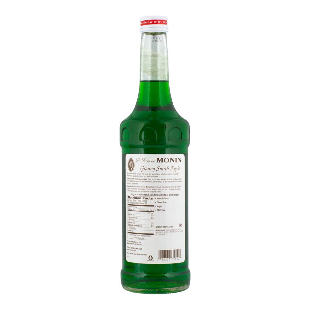 Monin - Granny Smith Apple Syrup, Tart and Sweet, Great for Cocktails and Lemonades, Gluten-Free, Non-GMO (750 ml)