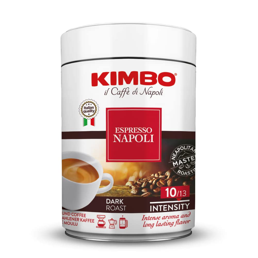 Kimbo Napoli - 250g Tin for Rich, Bold and Flavorful Italian Espresso, Made in Italy