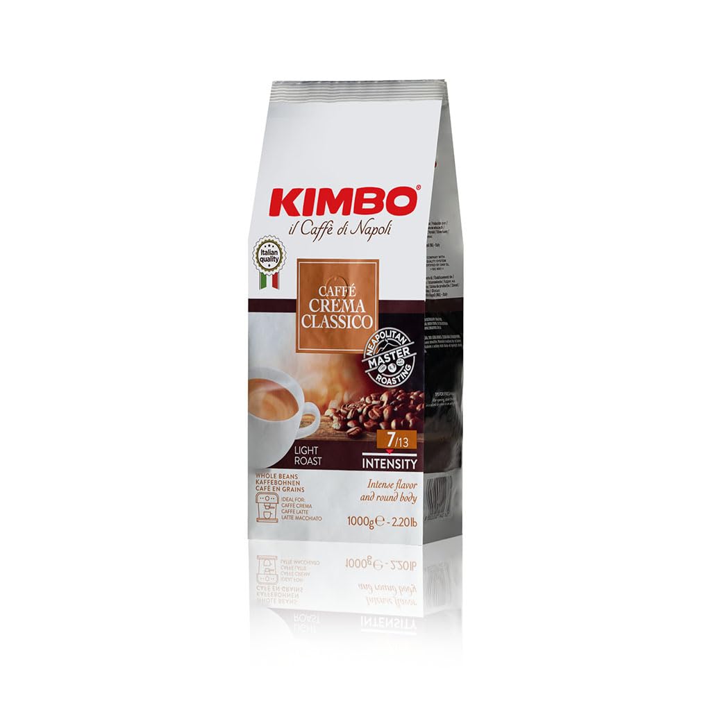 Kimbo Caffe Crema Classico Whole Bean Coffee - Blended and Roasted in Italy - Light Roast with Intense Flavor and Round Body - 2.2 lbs Bag