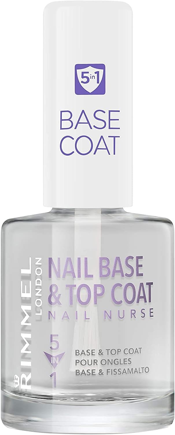 Rimmel London Nail Nurse 5 in 1 Base & Top Coat, Moisturising Formula and Long-lasting Effect, Transparent Polish, 12 ml