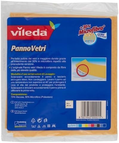 Vileda Cloth Classic and Traditional Glass Cleaner, Deep Without Leaving Streaks and Lint. Pack of 1