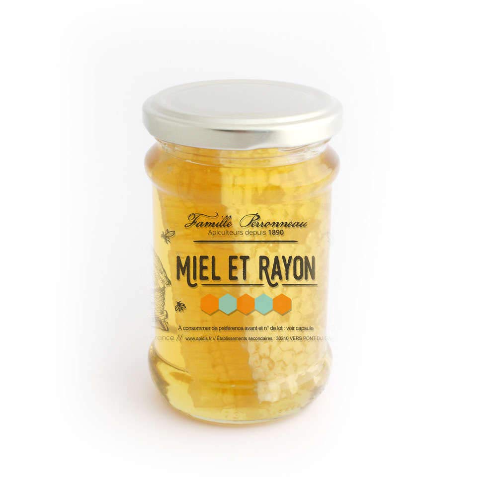 Famille Perronneau, French Honey and Honeycomb (Miel et Rayon), 12 Oz, Imported