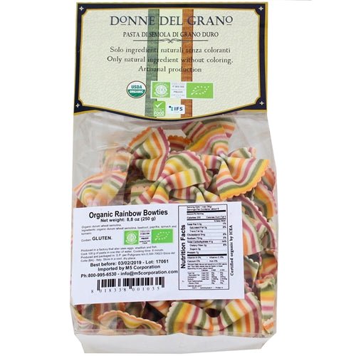 Organic Rainbow Bowties "Faralline Aracobaleno" Colored Pasta, 8.8oz (250gm)