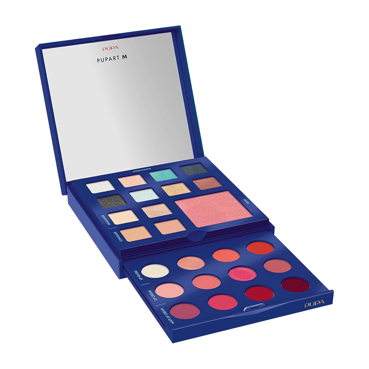 Pupa Milano Pupart M Makeup Palette, 004 Blue, 0.6 oz - Makeup Kit - Blush - Concealer - Highlighter - Eyeshadow - Lip Gloss - Lip Cream - Face Makeup