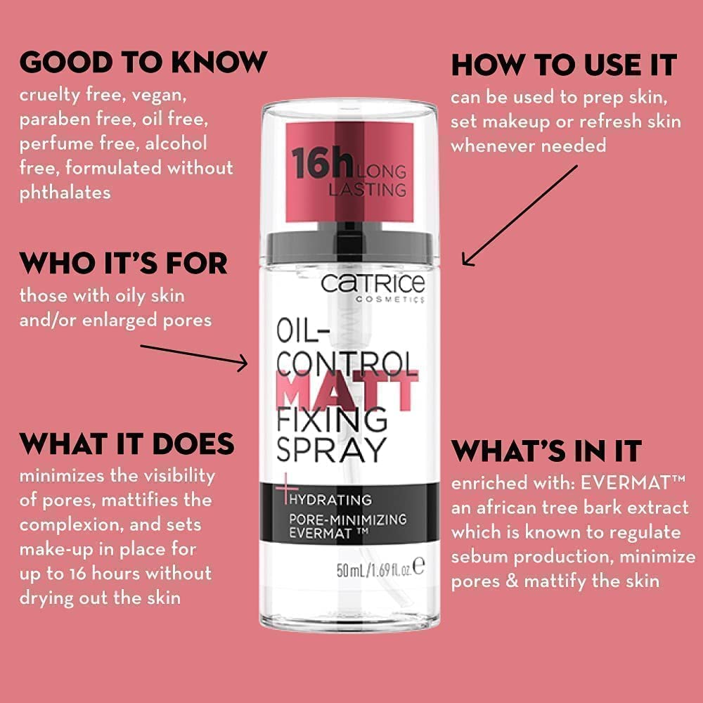 Catrice | Oil Control Matt Fixing Spray | Minimizes Visibility of Pores | Sets Makeup for 18 hours | Mattifying | Vegan & Cruelty Free