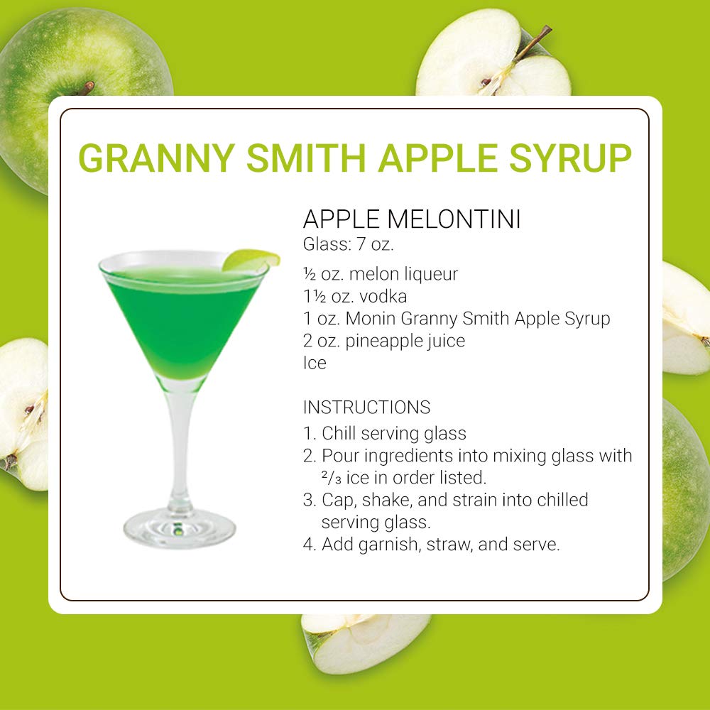 Monin - Granny Smith Apple Syrup, Tart and Sweet, Great for Cocktails and Lemonades, Gluten-Free, Non-GMO (750 ml)