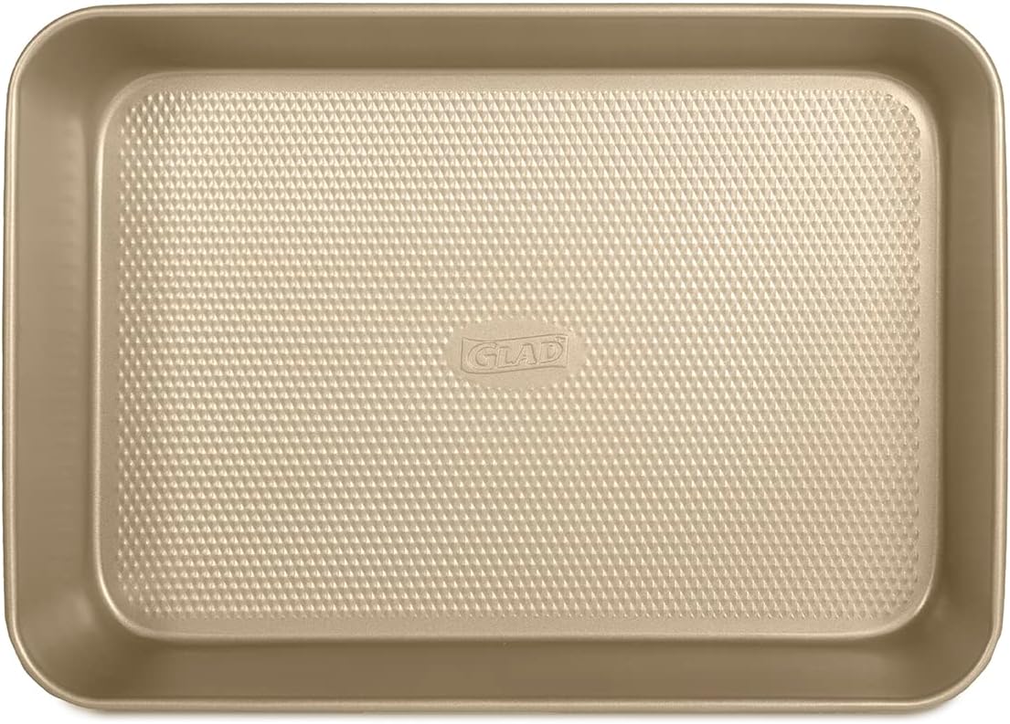 Glad Baking Pan Nonstick - Oblong Metal Dish for Cake and Lasagna - Heavy Duty Carbon Steel Bakeware, Large